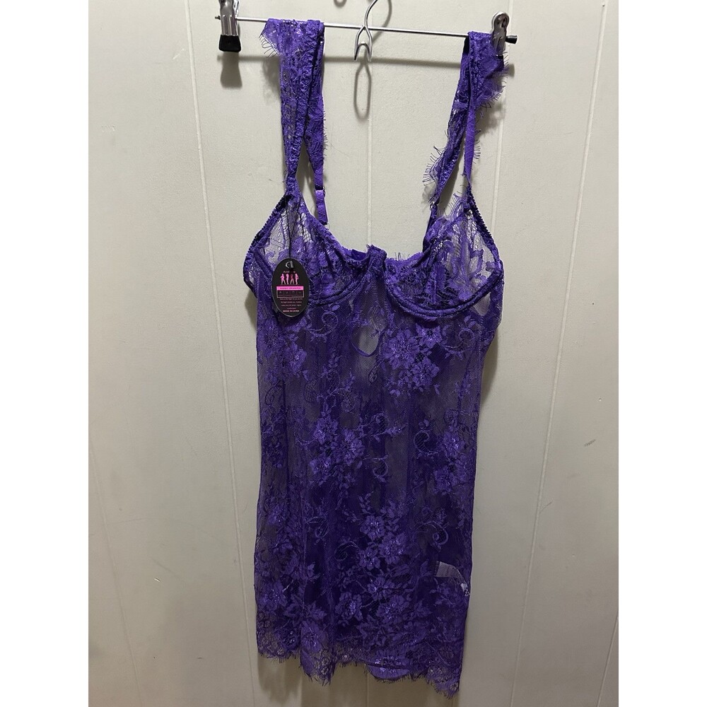 Avidlove Lace Babydoll Romantic Lingerie Chemise Slip Dress Deep Purple Size L